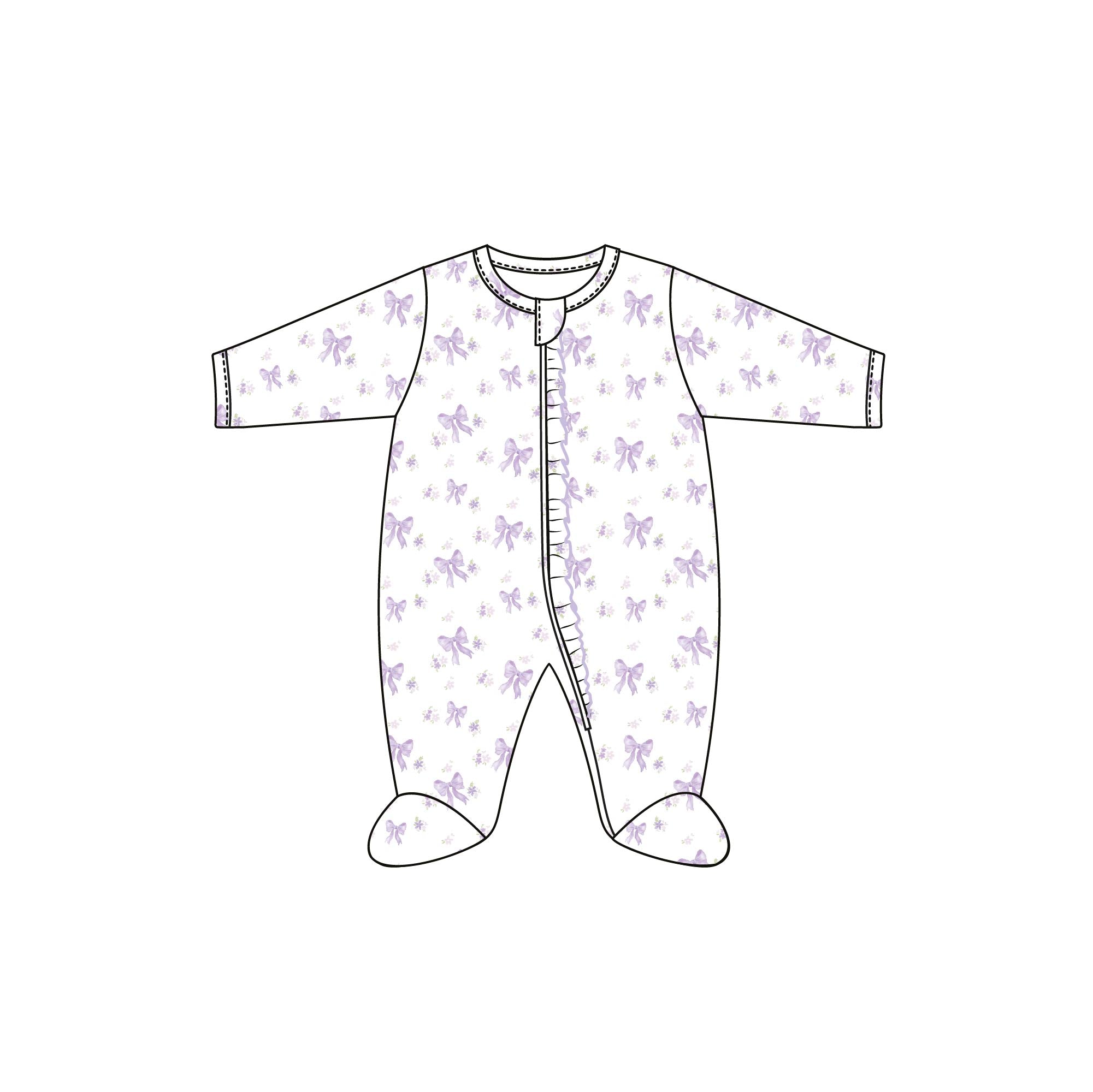 Lavender Bows Zippered Footie